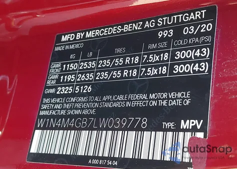 2020 Mercedes-Benz Glb 250 z USA, uszkodzony, nr VIN W1N4M4GB7LW039778